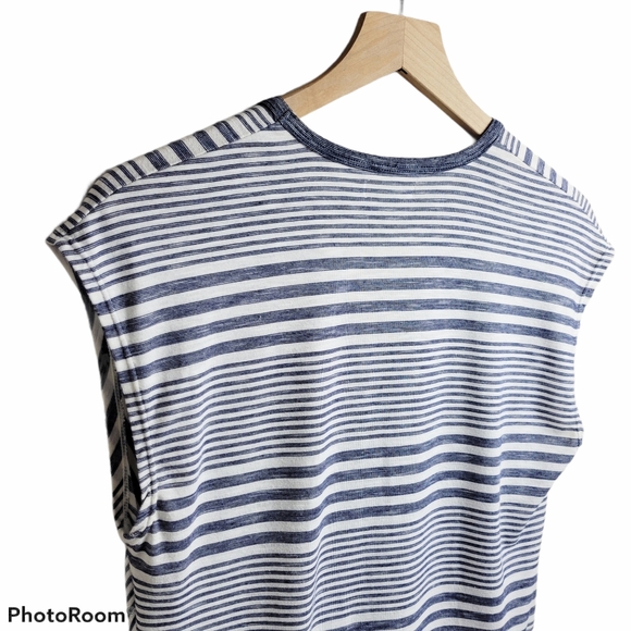 Max Studio | Blue White Stripes Tie Waist Summer Top Small Shirt - Picture 4 of 9